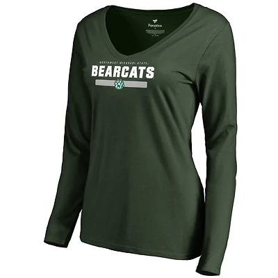 Women's Green Northwest Missouri State Bearcats Team Strong Long Sleeve V-Neck T-Shirt