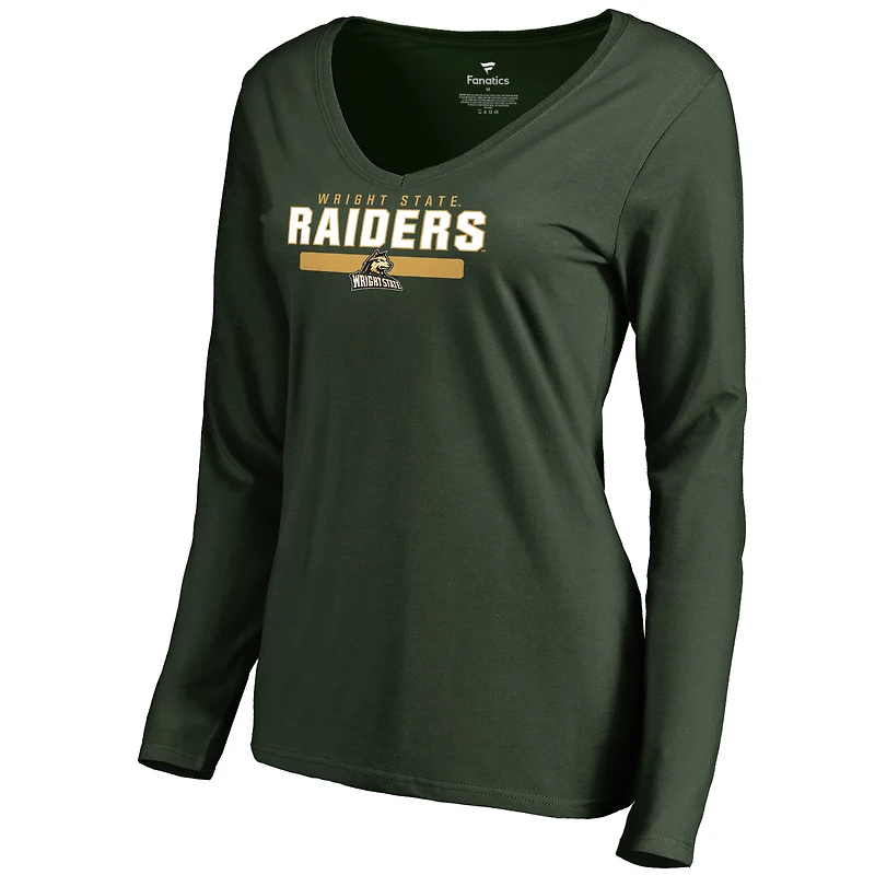 Women's Green Wright State Raiders Team Strong Long Sleeve V-Neck T-Shirt