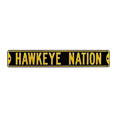 Black Iowa Hawkeyes 6" x 36" College Ave Embossed Street Sign