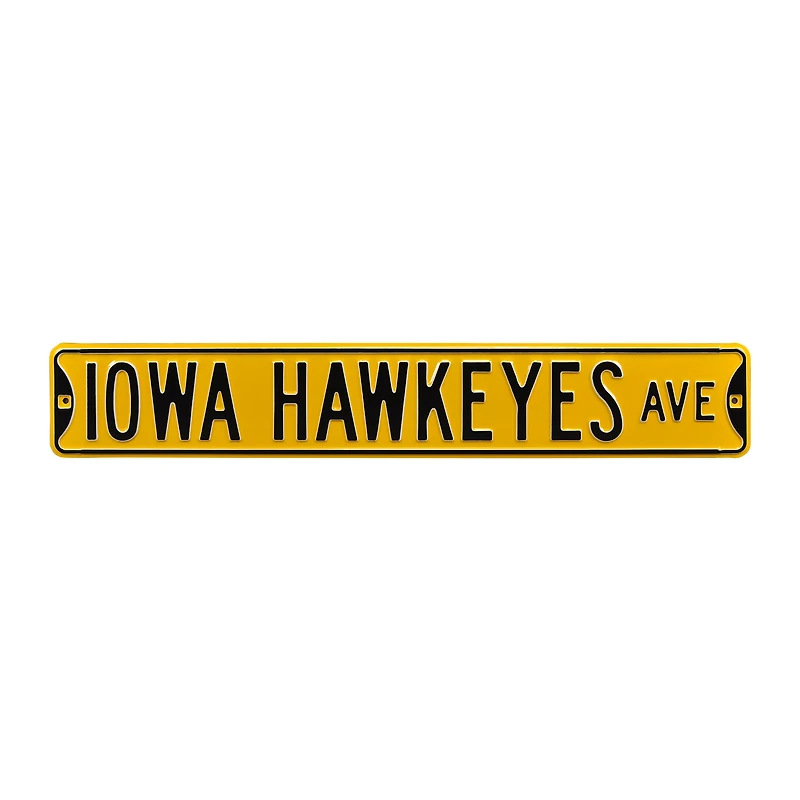 Yellow Iowa Hawkeyes 6" x 36" College Ave Team Street Sign