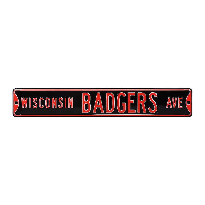 Black Wisconsin Badgers 6" x 36" College Ave Street Sign