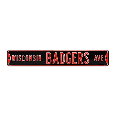 Black Wisconsin Badgers 6" x 36" College Ave Street Sign