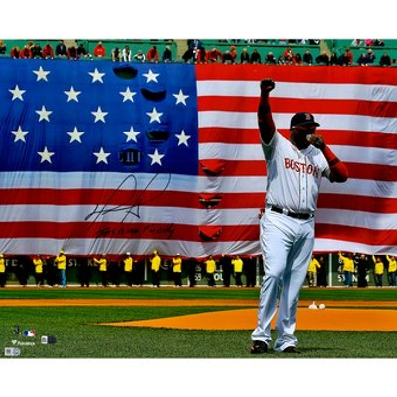 David Ortiz Boston Red Sox Autographed 16" x 20" Boston Strong Speech Photograph with "This Is Our F'N City" Inscription