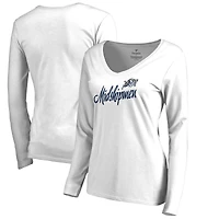Women's White Navy Midshipmen Dora Long Sleeve V-Neck T-Shirt