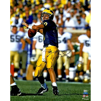 Tom Brady Michigan Wolverines Autographed 16" x 20" Blue Throwing Photograph