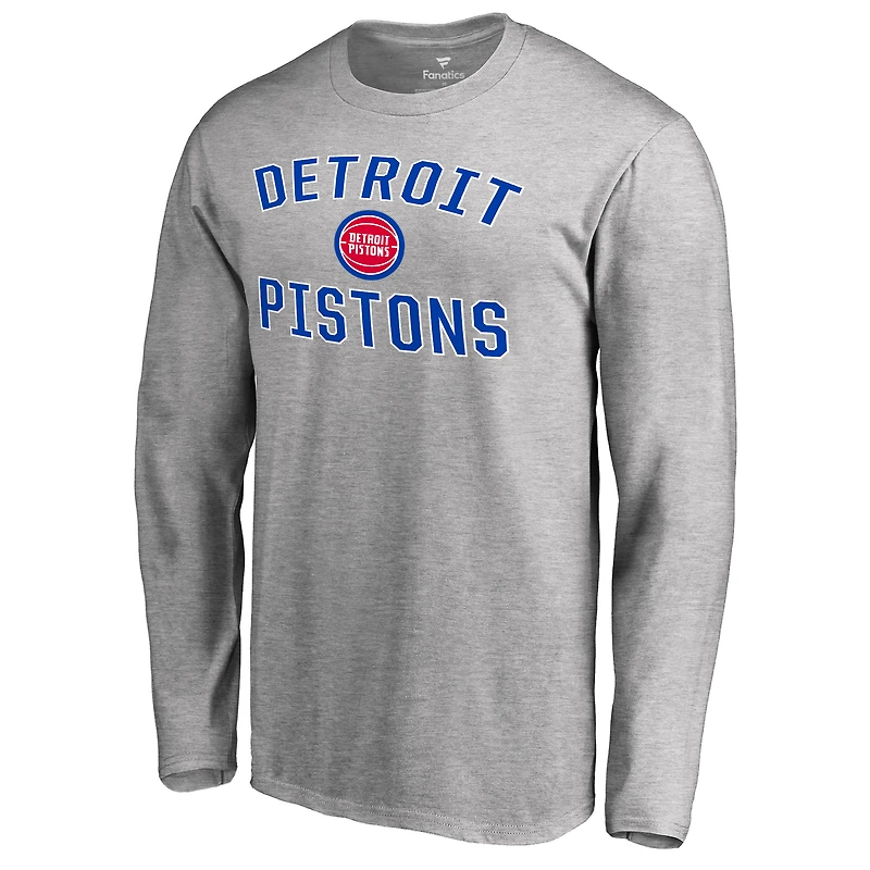 Men's Ash Detroit Pistons Victory Arch Long Sleeve T-Shirt