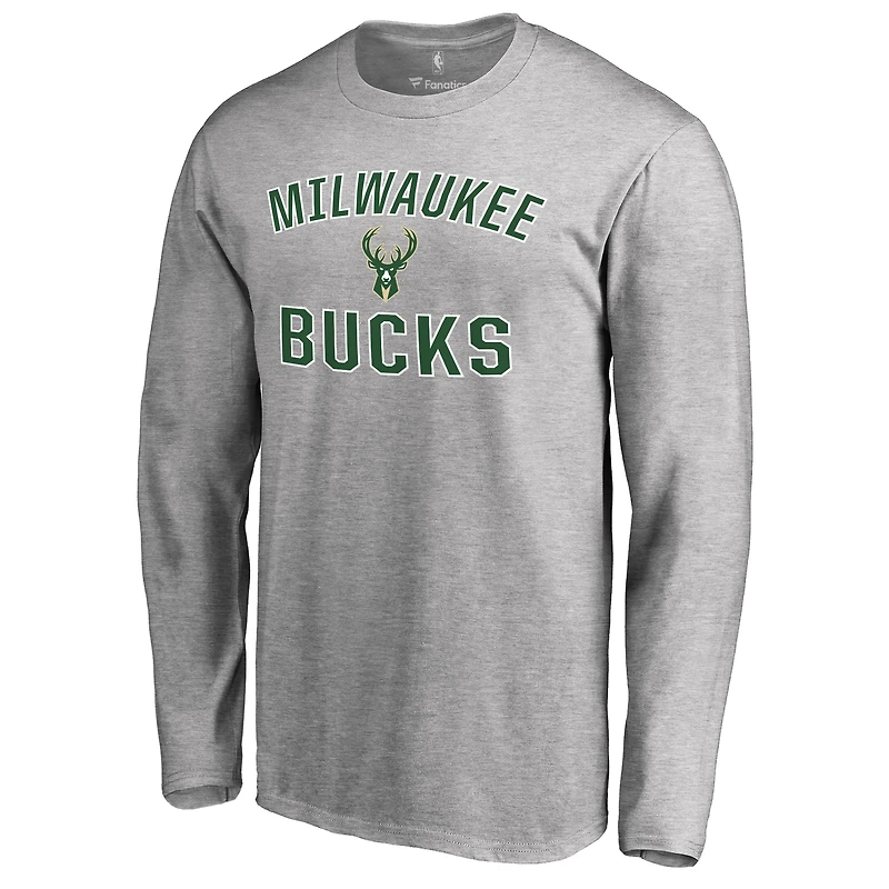 Men's Ash Milwaukee Bucks Victory Arch Long Sleeve T-Shirt