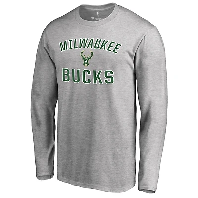 Men's Ash Milwaukee Bucks Victory Arch Long Sleeve T-Shirt