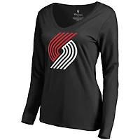 Women's Black Portland Trail Blazers Primary Logo V-Neck Long Sleeve T-Shirt