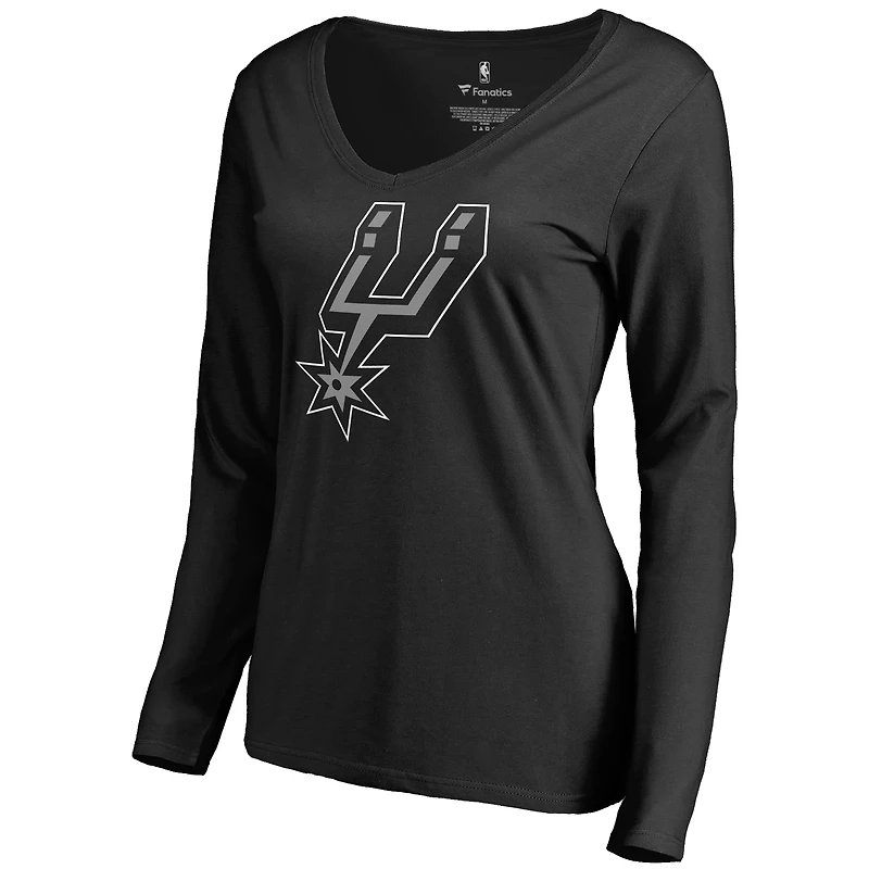 Women's Black San Antonio Spurs Primary Logo V-Neck Long Sleeve T-Shirt