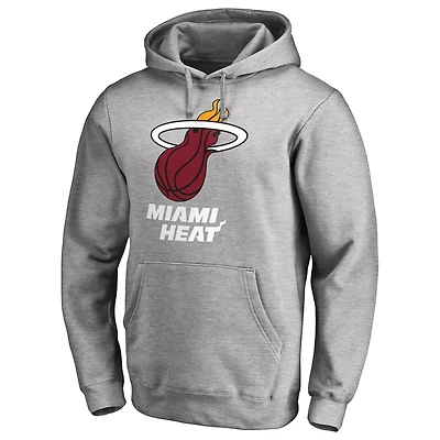 Men's Heather Gray Miami Heat Primary Logo Pullover Hoodie