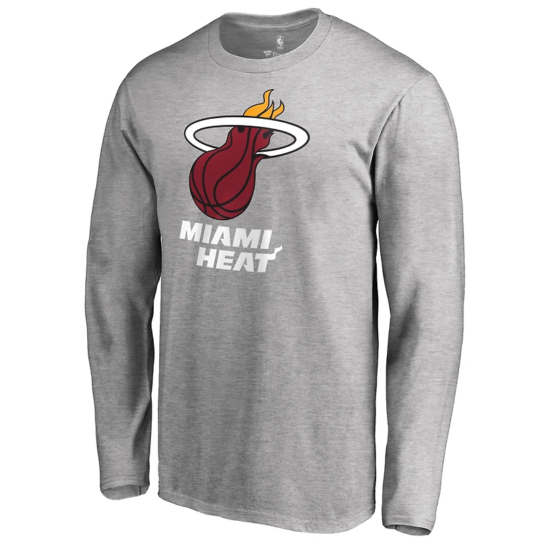 Men's Heather Gray Miami Heat Primary Logo Long Sleeve T-Shirt