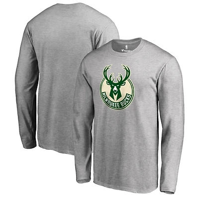 Men's Heather Gray Milwaukee Bucks Primary Logo Long Sleeve T-Shirt