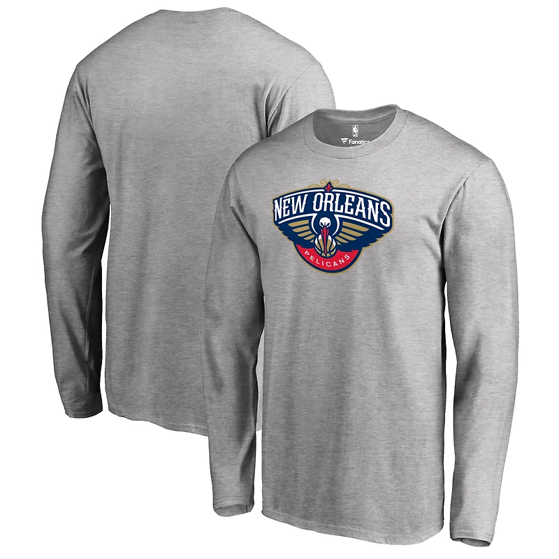 Men's Heather Gray New Orleans Pelicans Primary Logo Long Sleeve T-Shirt