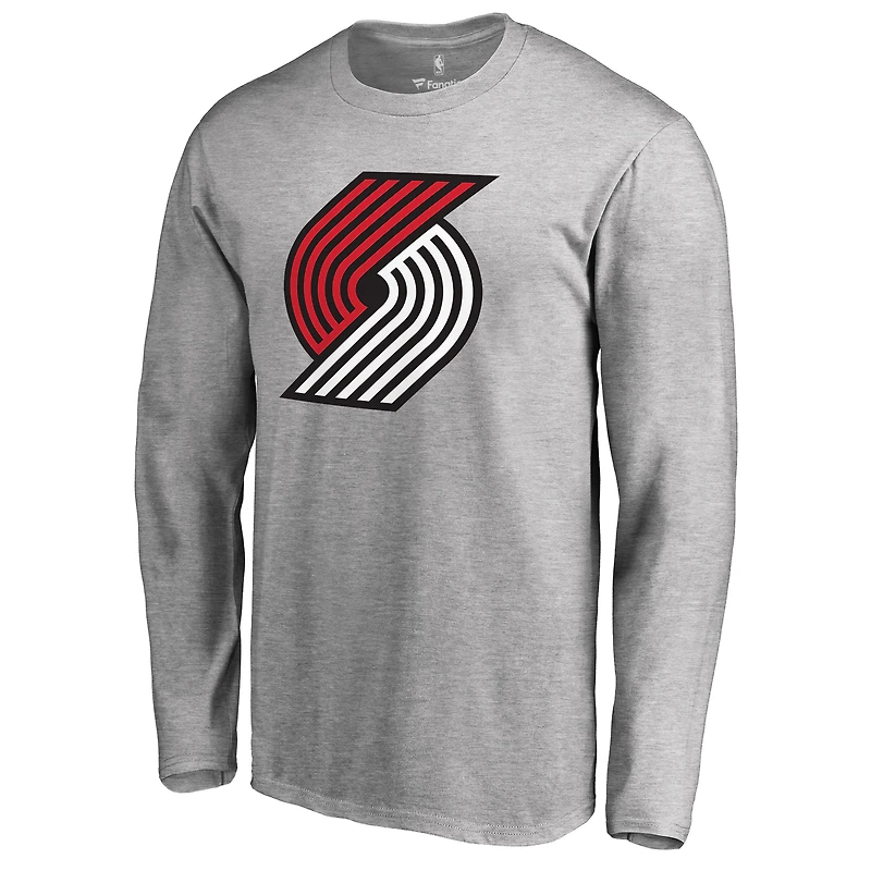 Men's Heather Gray Portland Trail Blazers Primary Logo Long Sleeve T-Shirt