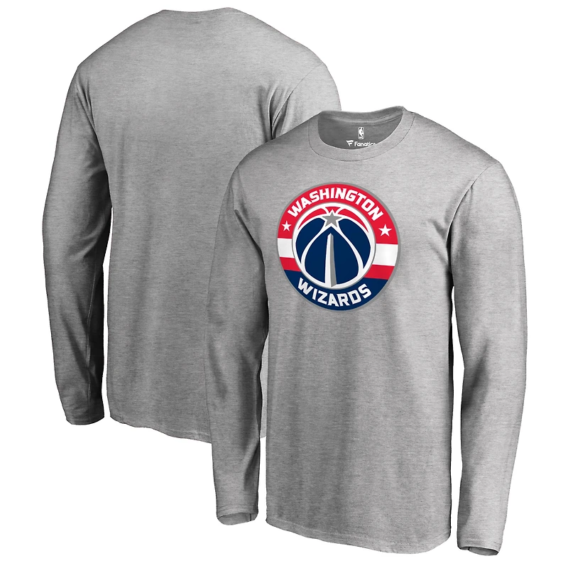 Men's Heather Gray Washington Wizards Primary Logo Long Sleeve T-Shirt