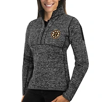 Women's Antigua Charcoal Boston Bruins Fortune Half-Zip Sweatshirt
