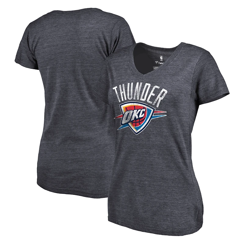 Women's Fanatics Navy Oklahoma City Thunder Distressed Logo Tri-Blend V-Neck T-Shirt