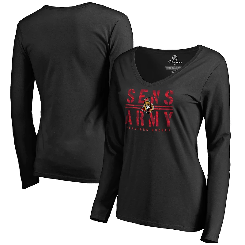 Women's Black Ottawa Senators Hometown Collection Sens Army V-Neck Long Sleeve T-Shirt