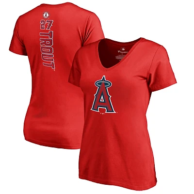 Women's Mike Trout Red Los Angeles Angels Backer V-Neck T-Shirt