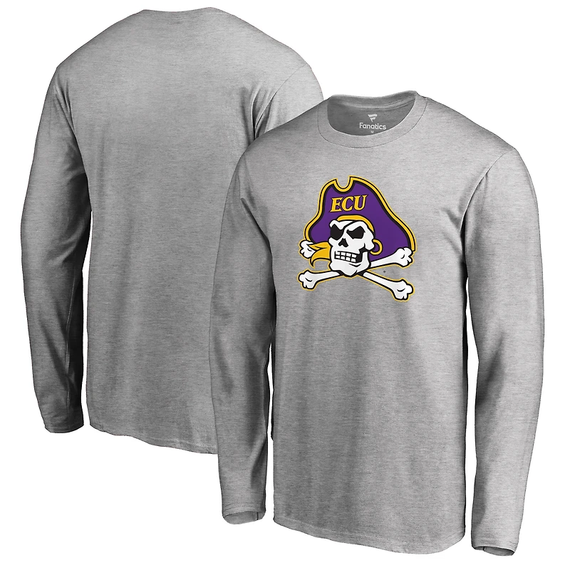 Men's Ash East Carolina Pirates Primary Logo Long Sleeve T-Shirt