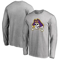 Men's Ash East Carolina Pirates Primary Logo Long Sleeve T-Shirt