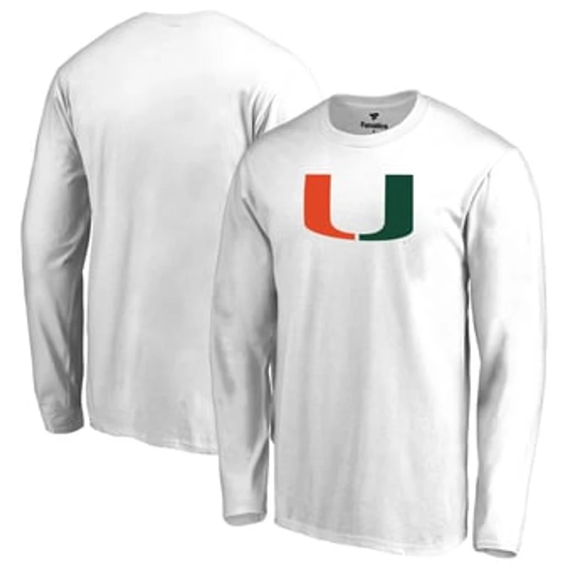 Men's White Miami Hurricanes Primary Logo Long Sleeve T-Shirt