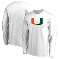 Men's White Miami Hurricanes Primary Logo Long Sleeve T-Shirt