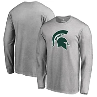 Men's Ash Michigan State Spartans Primary Logo Long Sleeve T-Shirt