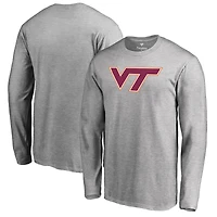 Men's Ash Virginia Tech Hokies Primary Logo Long Sleeve T-Shirt