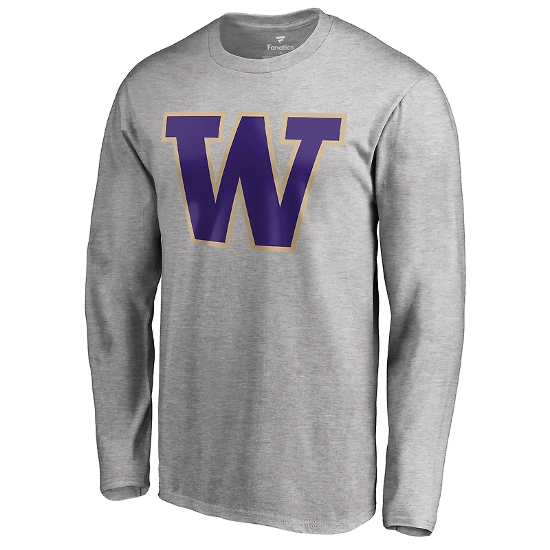 Men's Ash Washington Huskies Primary Team Logo Long Sleeve T-Shirt