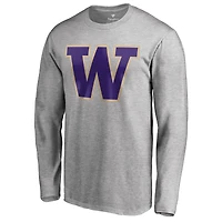 Men's Ash Washington Huskies Primary Team Logo Long Sleeve T-Shirt
