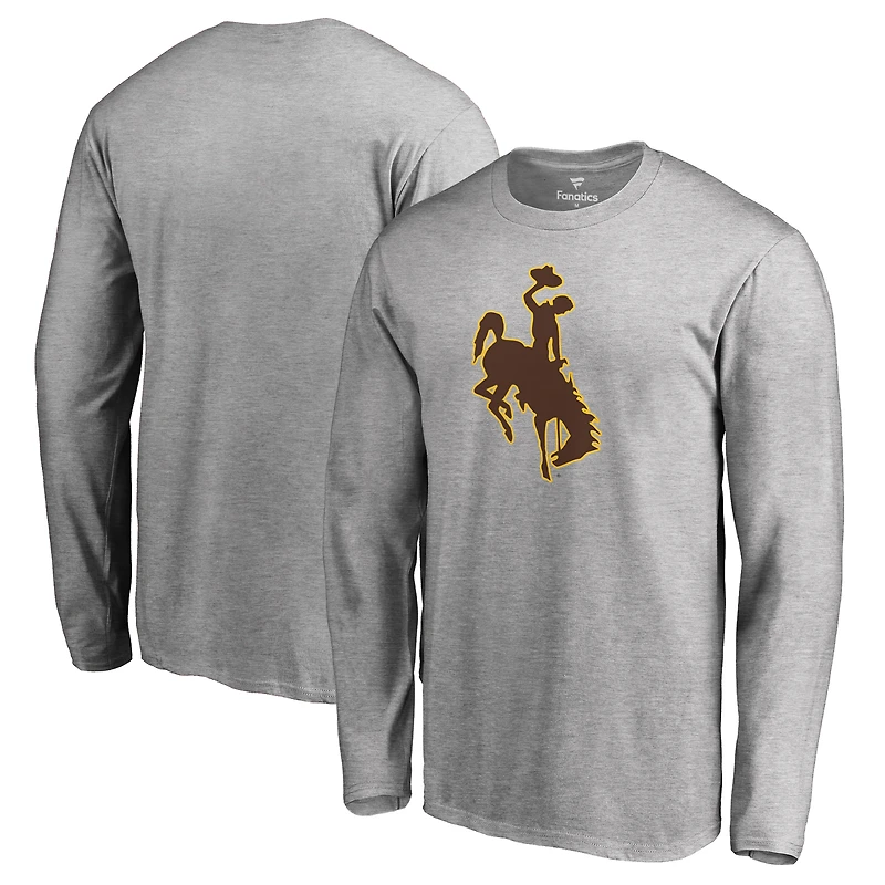 Men's Ash Wyoming Cowboys Primary Logo Long Sleeve T-Shirt