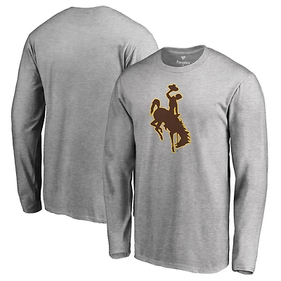 Men's Ash Wyoming Cowboys Primary Logo Long Sleeve T-Shirt
