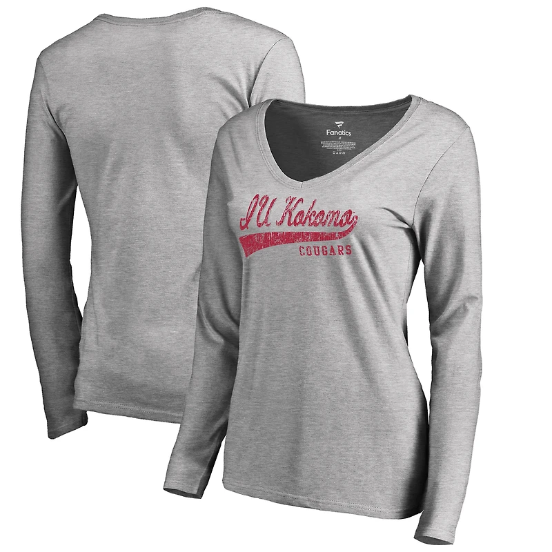 Women's Heathered Gray Indiana University Kokomo All-American Primary Long Sleeve V-Neck T-Shirt