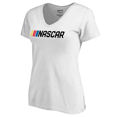 Women's White NASCAR V-Neck T-Shirt