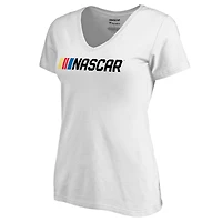 Women's White NASCAR V-Neck T-Shirt