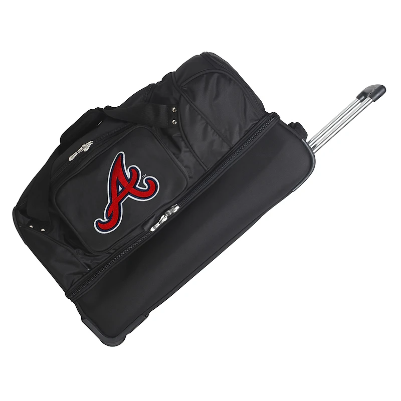 MOJO Atlanta Braves Black 27'' 2-Wheel Drop Bottom Rolling Duffel Bag