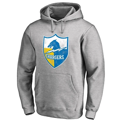 Men's Heather Gray Los Angeles Chargers Throwback Logo Pullover Hoodie