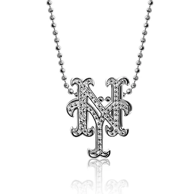 Women's Alex Woo New York Mets Little Logo 14kt White Gold & Diamond Necklace