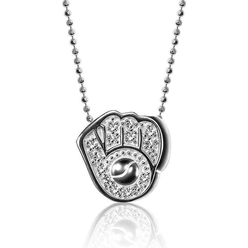 Women's Alex Woo Milwaukee Brewers Little Logo 14kt White Gold & Diamond Necklace