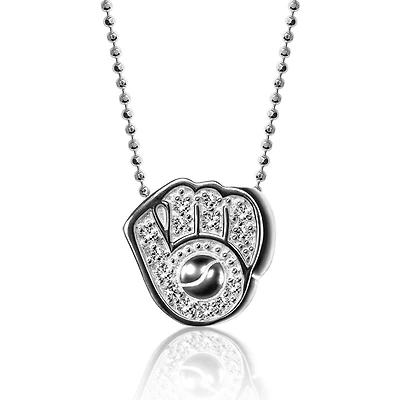 Women's Alex Woo Milwaukee Brewers Little Logo 14kt White Gold & Diamond Necklace