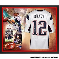 Tom Brady New England Patriots Framed Autographed White Nike Elite Jersey Super Bowl LI Champions Collage