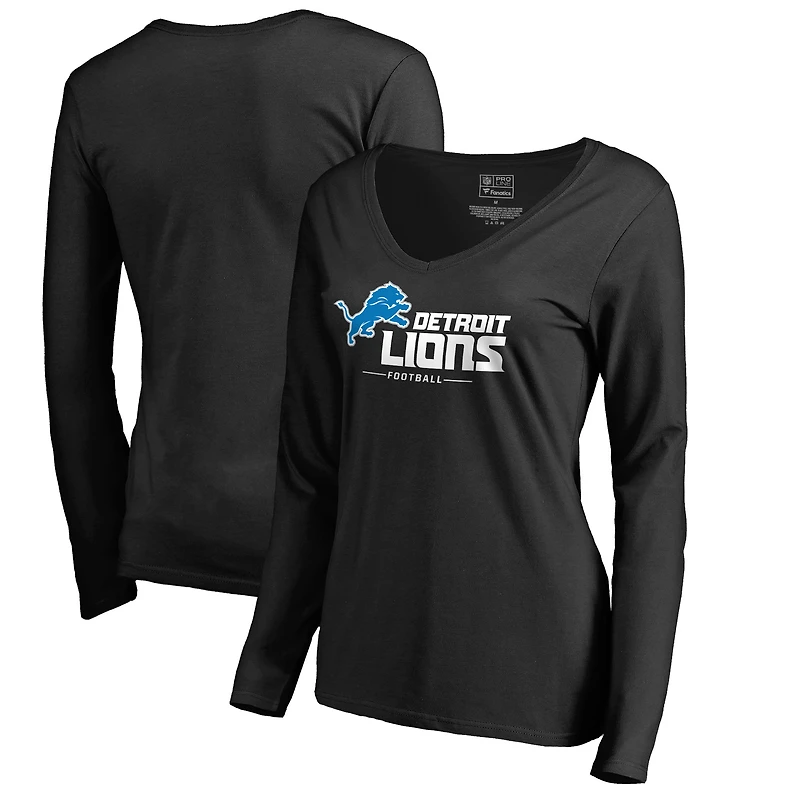 Women's Black Detroit Lions Team Lockup V-Neck Long Sleeve T-Shirt