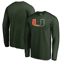Men's Green Miami Hurricanes Primary Logo Long Sleeve T-Shirt