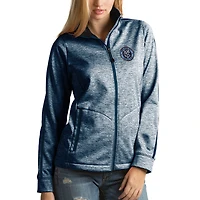 Women's Antigua Heathered Navy New York City FC Golf Full Zip Jacket
