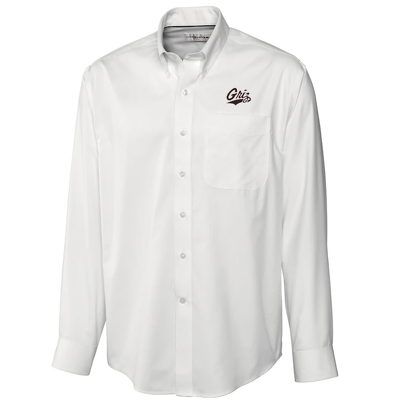 Men's Cutter & Buck White Montana Grizzlies Big & Tall Epic Easy Care Fine Twill Long Sleeve Button-Down Shirt