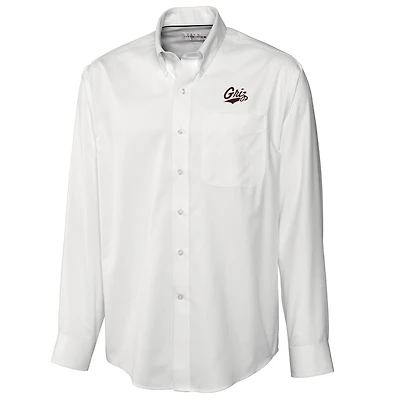 Men's Cutter & Buck White Montana Grizzlies Big & Tall Epic Easy Care Fine Twill Long Sleeve Button-Down Shirt