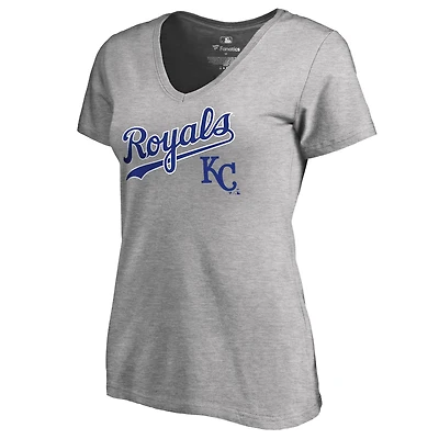 Women's Heather Gray Kansas City Royals Core Wahconah V-Neck T-Shirt