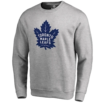 Men's Ash Toronto Maple Leafs Primary Logo 2 Pullover Sweatshirt